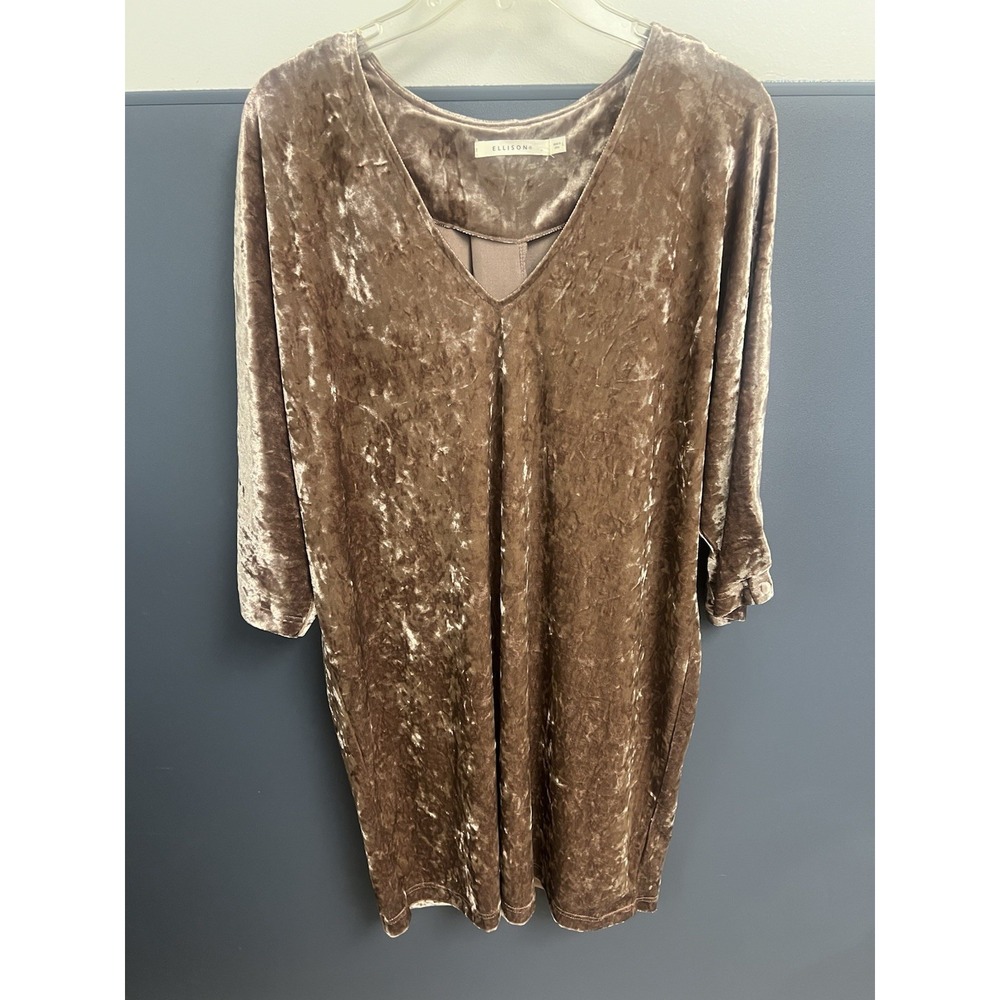 Ellison Woman's Dress‎ Gold Velvet,Classic,Shift Style Long Sleeves, Size Large